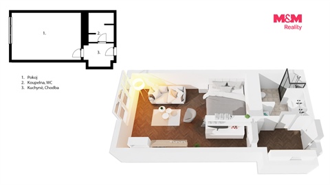 Pronájem bytu 1kk, 31 m² 2