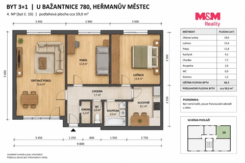 Pronájem bytu 3+1, 56 m² - 10