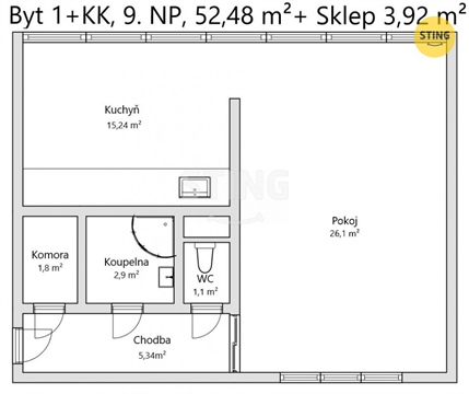 Prodej bytu 1kk, 52 m² - 12