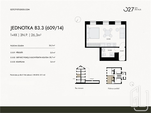 Pronájem bytu 1kk, 23 m² - 18