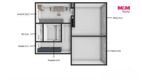 Prodej bytu 2+1, 52 m² - 0