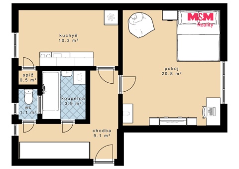 Pronájem bytu 1+1, 46 m² 8