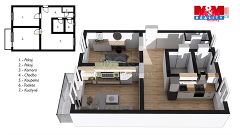 Pronájem bytu 2+1, 59 m² 2