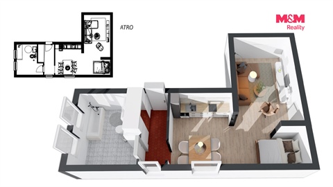 Pronájem bytu 1kk, 38 m² - 2