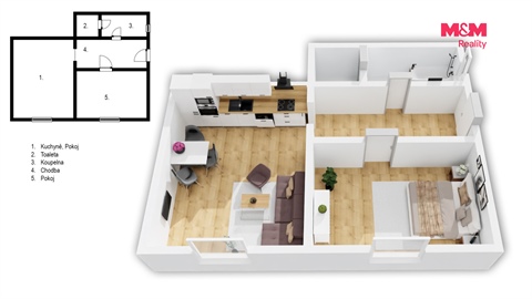 Pronájem bytu 2kk, 53 m² - 0