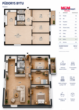Prodej bytu 4+1, 90 m² - 0