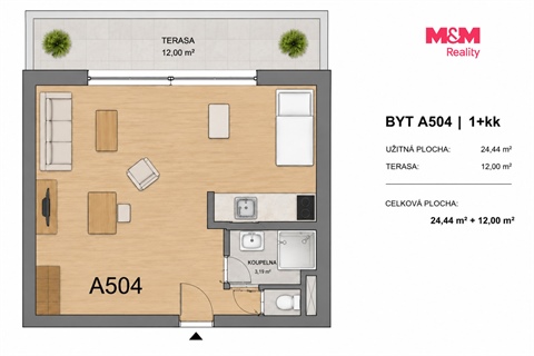 Pronájem bytu 1kk, 24 m² - 6