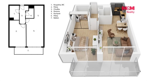 Pronájem bytu 2kk, 60 m² - 2