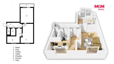 Prodej bytu 2+1, 54 m² - 2