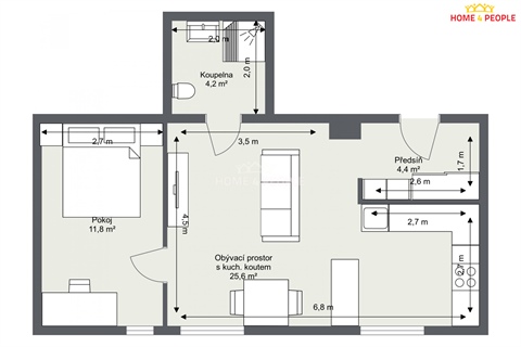 Pronájem bytu 2kk, 46 m² - 4
