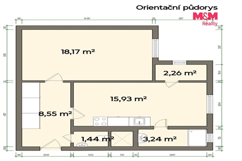 Pronájem bytu 1+1, 51 m² 2