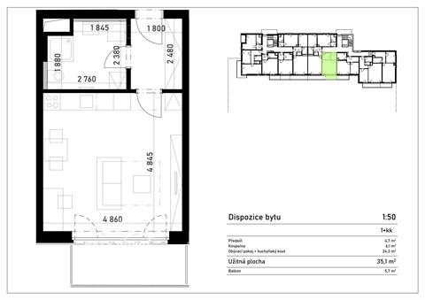 Pronájem bytu 1kk, 35 m² 8