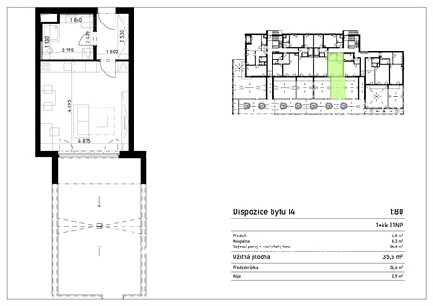 Pronájem bytu 1kk, 36 m² - 8