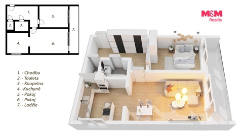 Pronájem bytu 2+1, 48 m² - 6