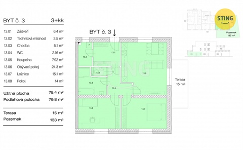 Pronájem bytu 3kk, 78 m² - 26