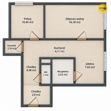 Prodej bytu 2+1, 52 m² 2