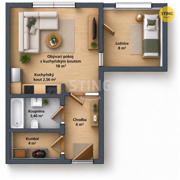 Prodej bytu 2kk, 42 m² 2