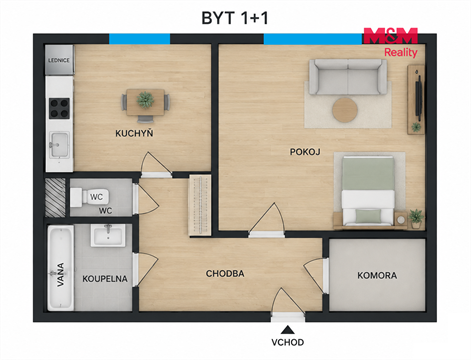 Pronájem bytu 1+1, 40 m² - 0