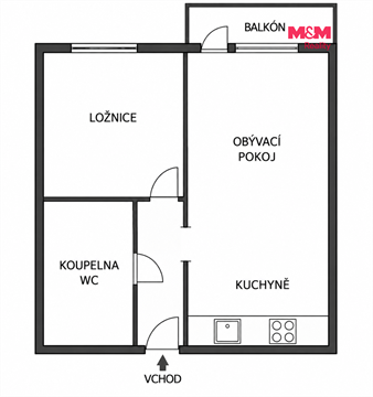 Pronájem bytu 2kk, 46 m² - 0