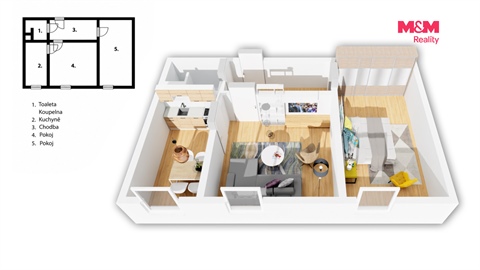 Prodej bytu 2+1, 44 m² - 2
