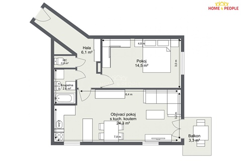 Prodej bytu 2kk, 48 m² 2