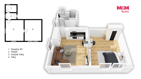 Pronájem bytu 2kk, 55 m² - 0