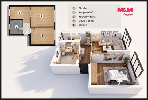 Pronájem bytu 2+1, 56 m² 2