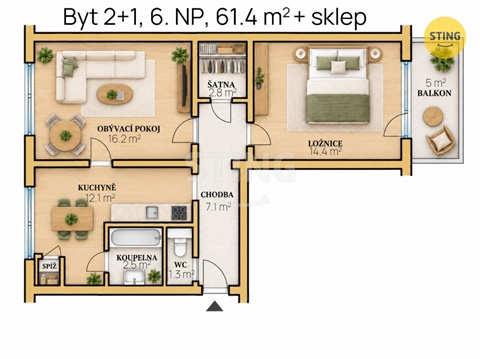 Prodej bytu 2+1, 57 m² 18