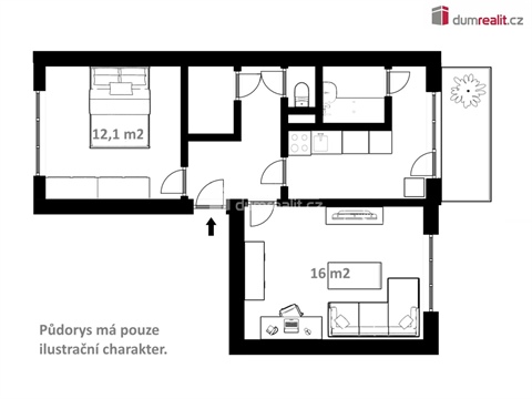 Pronájem bytu 2+1, 50 m² - 0